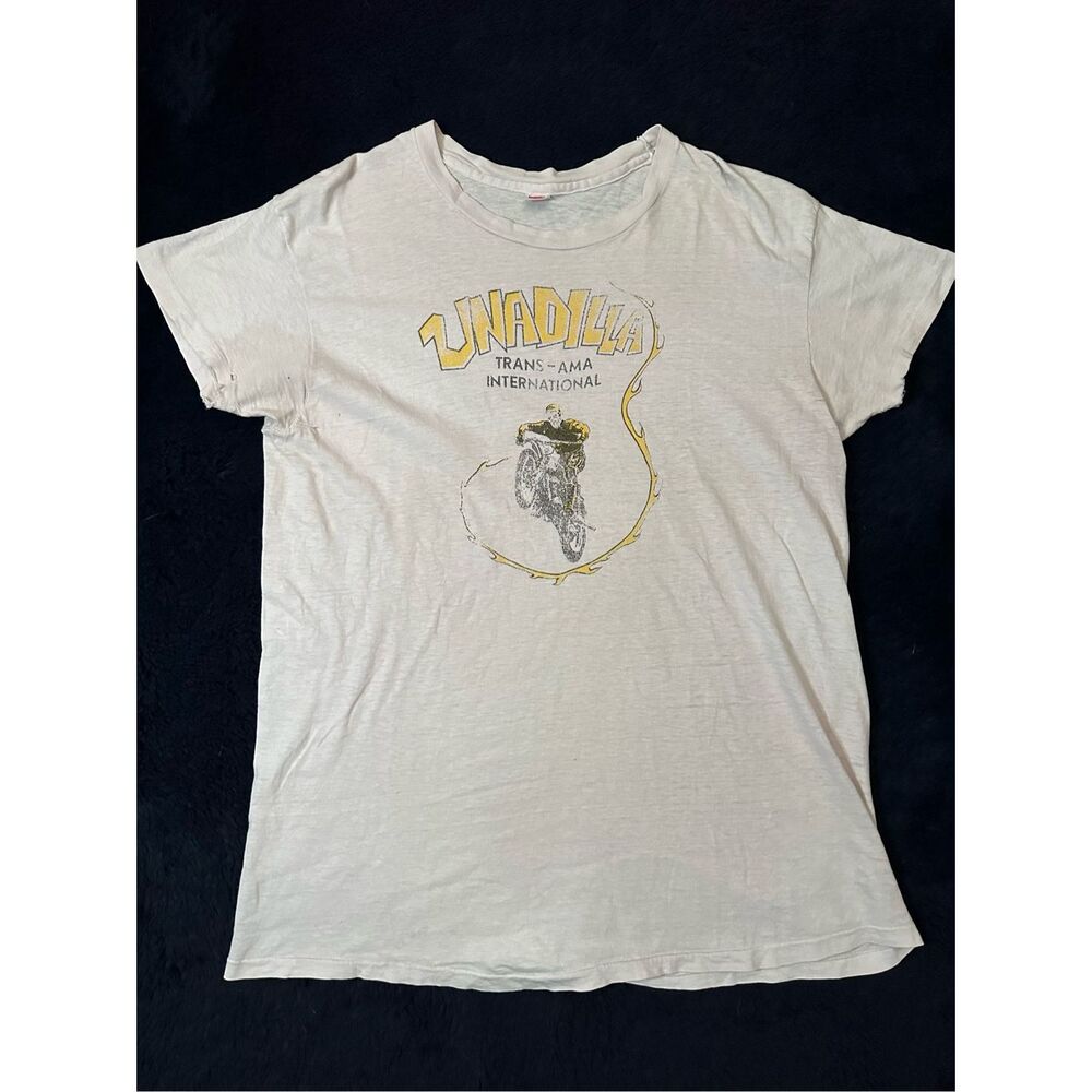 Vintage 1970s Unadilla Motorcross Trans AMA International Racing Cotton Thin T S